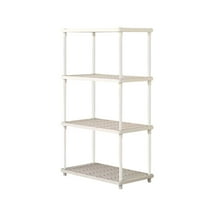 WEGFTDUOP 4-Tier Snap-Lock Ventilated Plastic Shelf 21.6"x9.8"x32.7" White Light-Duty Storage Organizer for Kitchen Pantry Bathroom Garage Basement 55 lb per Shelf No-Tools Assembly