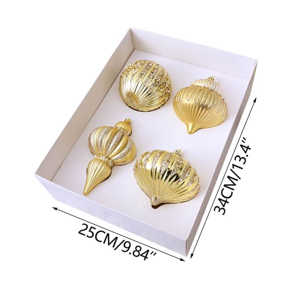 WEGFTDUOP 4PC Christmas Plateds And Painteds Assorted Shape Christmas Ball Ornament Set