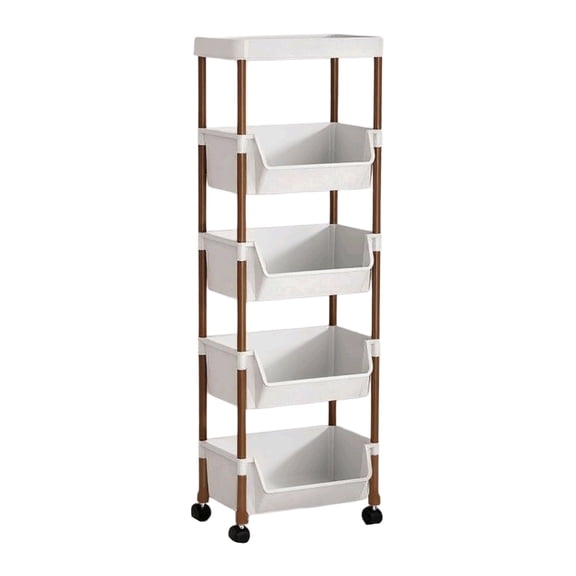 WEGFTDUOP 5-Tier Plastic Rolling Storage Cart 12.6"x9.4"x43.9" Multicolor Mobile Organizer Rack with Wheels Snap-Assembly for Living Room Bedroom Kitchen Bathroom Office Lightweight Yet Sturdy
