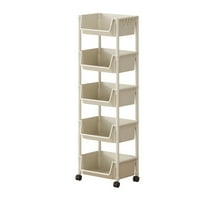 WEGFTDUOP 5 Tier Rolling Storage Cart White Plastic 11.4x7.3x46.5 in Mobile Shelf Bathroom Kitchen Living Room Organizer Easy Assembly Lightweight 1.98 lb