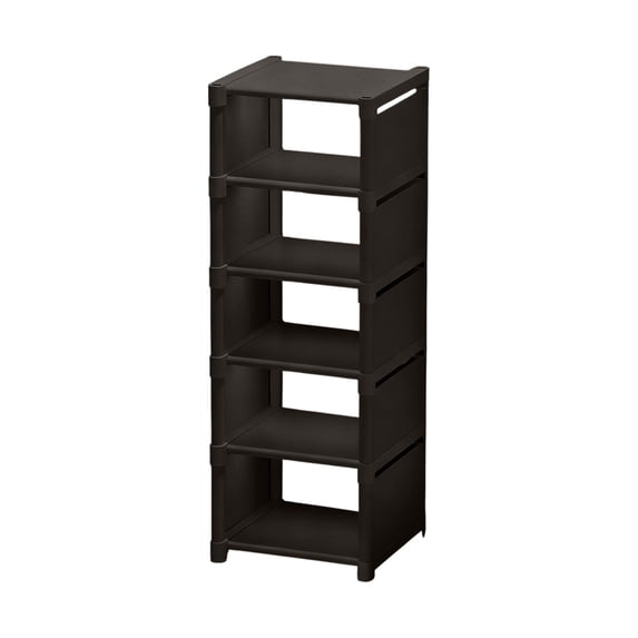 WEGFTDUOP 5-Tier Space-Saving Shoe Rack, 28.74x10.63x10.24 Inch 1-Pack Black Plastic Shoe Cabinet, Multi-Layer Storage Organizer for Home Doorway Dormitory