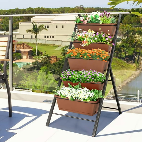 WEGFTDUOP 5-Tier Vertical Raised Garden Bed with 5 Planter Boxes - Freestanding Metal Planter for Vegetables, Herbs & Flowers Seeds Patio Balcony Greenhouse