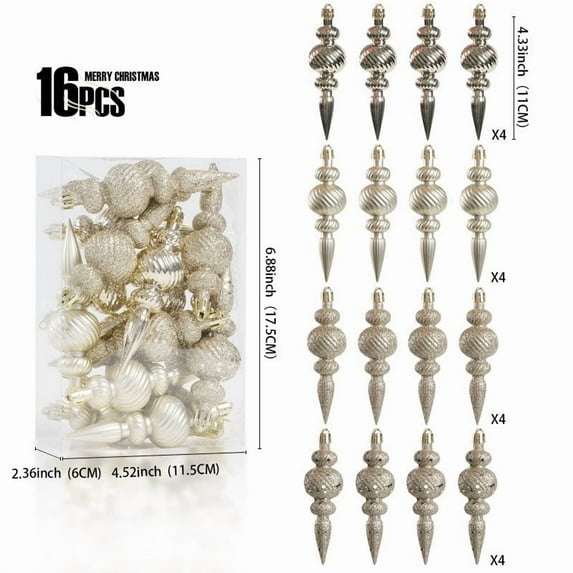 WEGFTDUOP 6 Pcs Green 4in Finial Drop Christmas Ornament Hanging Christmas Finial Ornaments