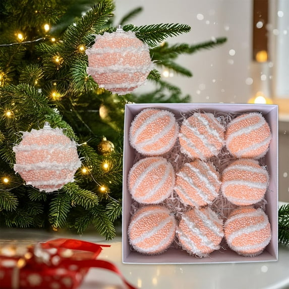 WEGFTDUOP 9pcs Gift Boxed Soft Macaron Christmas Ball Decorative Hanging Ornaments
