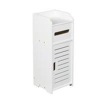 WEGFTDUOP Bathroom Floor Storage Cabinet White 21.6” Slim PVC Tall Organizer Ventilated Layer Doors Built-in Toilet Paper Holder Small Space Saver 55x21x18.5 cm Waterproof Freestanding Unit