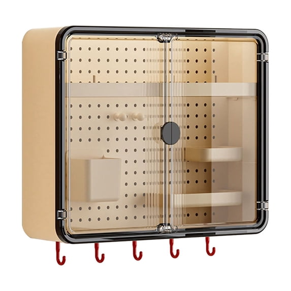 WEGFTDUOP Bathroom Wall Mounted Storage Cabinet with Double Doors & Pegboard, Multifunctional Vanity Organizer