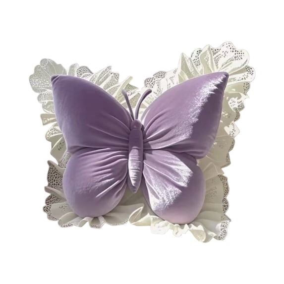 WEGFTDUOP Butterfly Decorative Pillow, Velvet Lumbar Throw Pillow Pink/White/Purple Butterfly Shaped for Sofa, Bed & Car