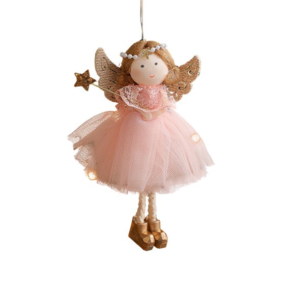 WEGFTDUOP Christmas Angelic Doll Decoration - Golden Tree Pendant, 14cm Plastic & Cloth, Festive Gift (12g)
