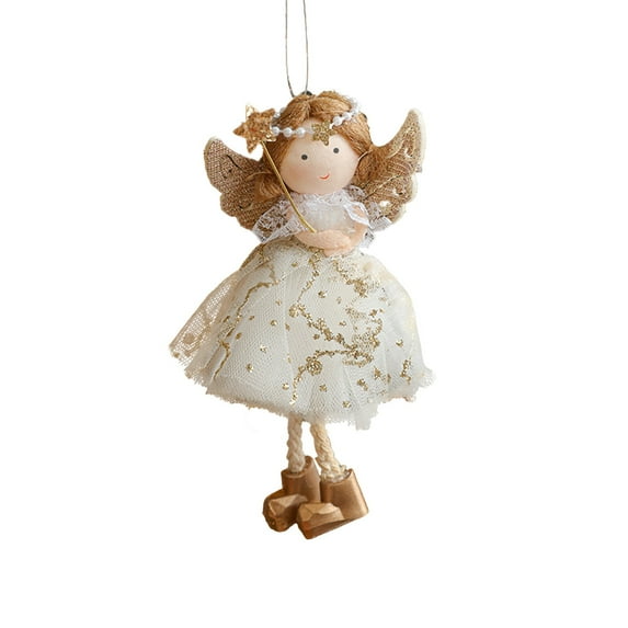 WEGFTDUOP Christmas Angelic Doll Decoration - Golden Tree Pendant, 14cm Plastic & Cloth, Festive Gift (12g)
