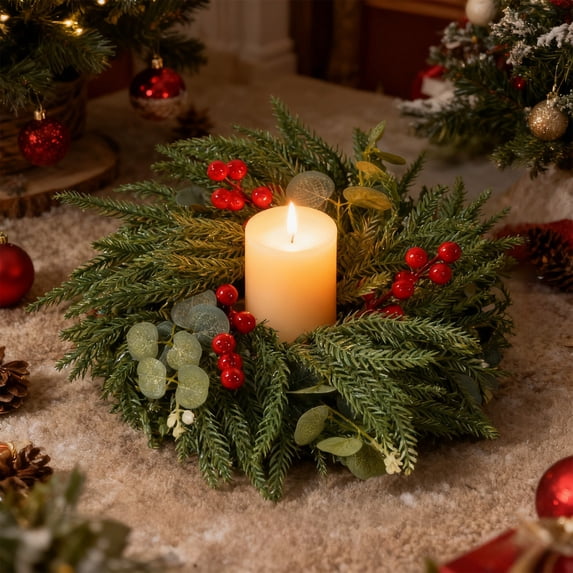 WEGFTDUOP Christmas Candle Rings Wreath Simulated Flower Candle Rings Centerpiece For Home Dining Tables Wedding Decorations Party Decorations
