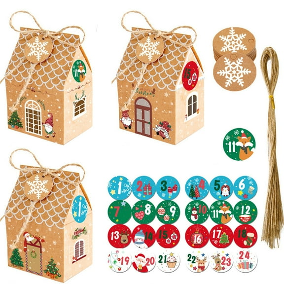 WEGFTDUOP Christmas Candy Advent Calendar - 24-Set Brown Kraft Paper Box, Gingerbread House Design, Interactive Holiday Gift (190g)
