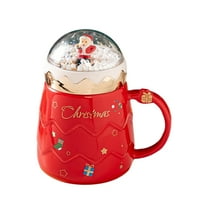 WEGFTDUOP Christmas Ceramic Mug Gradient Pearlized Red And Green Festive Mug With Lid Mug 450ml As A Christmas Present For Family Associate And Coworkers