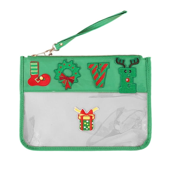 WEGFTDUOP Christmas Clear Makeup Bag Set - Festive Santa/Tree Embroidered Travel Toiletry Organizer