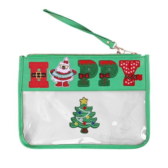WEGFTDUOP Christmas Clear Makeup Bag Set - Festive Santa/Tree Embroidered Travel Toiletry Organizer