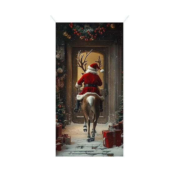 WEGFTDUOP Christmas Decoration 35 X 71 Inch Christmas Door Cover - Santa Claus Pattern - Christmas Day Door Decoration - Festival Party Decoration Christmas Indoor Outdoor Ornaments
