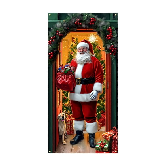WEGFTDUOP Christmas Decoration 35 X 71 Inch Christmas Door Cover - Santa Claus Pattern - Christmas Day Door Decoration - Festival Party Decoration Christmas Indoor Outdoor Ornaments