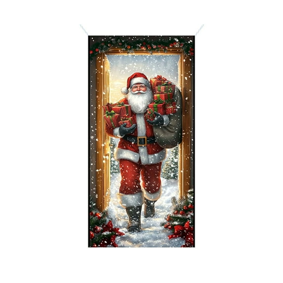 WEGFTDUOP Christmas Decoration 35 X 71 Inch Christmas Door Cover - Santa Claus Pattern - Christmas Day Door Decoration - Festival Party Decoration Christmas Indoor Outdoor Ornaments