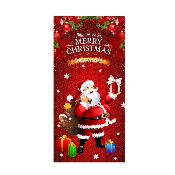 WEGFTDUOP Christmas Decoration Christmas Door Curtain Flag Outdoor Photo Santa Claus And Puppy Background Decoration Hanging Fabric Holiday Priducts