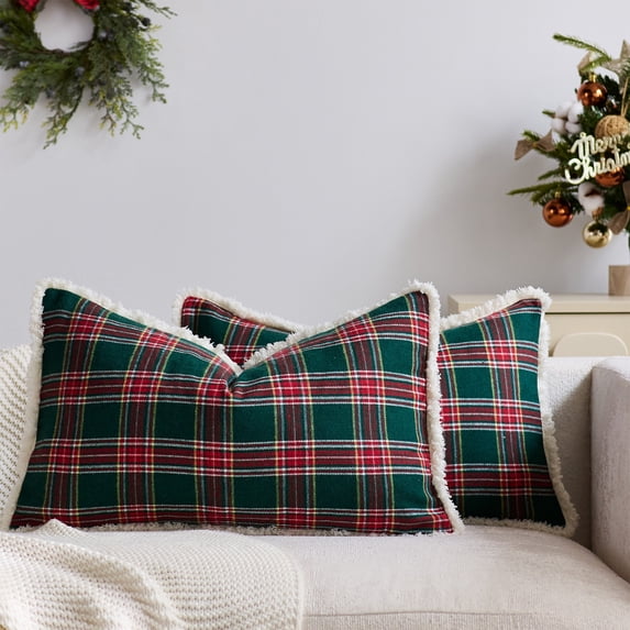 WEGFTDUOP Christmas Plaid Cushion Covers Plaid Fabric Sofa Cushion Covers Brushed Material Sofa Cushions Suitable For Christmas Bedroom Sofa Decoration