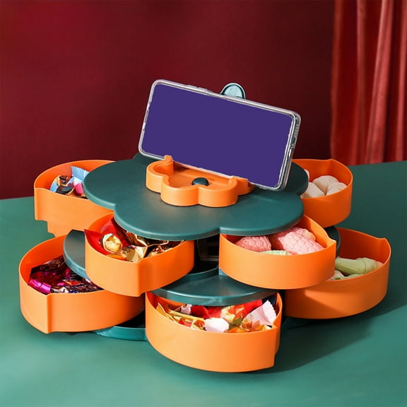 WEGFTDUOP Christmas Rotating Dried Fruit Tray Concise Candy Box Living Room Snack Container Plastic Fruit Bowl