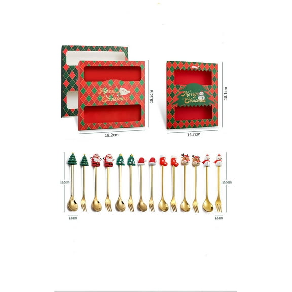 WEGFTDUOP Christmas Spoon Christmas Dessert Spoon Fork Stainless Steel Tableware Set Cute Doll With Hand Gift