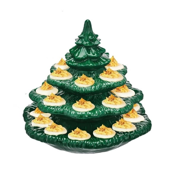 WEGFTDUOP Christmas Tree Deviled Egg Holder, 2026 New 4 Tier PC Resin Deviled Egg Platter, Reusable 24 Holes Christmas Tree Shaped Holiday Serving Egg Tray, Stackable Egg Plate Gift