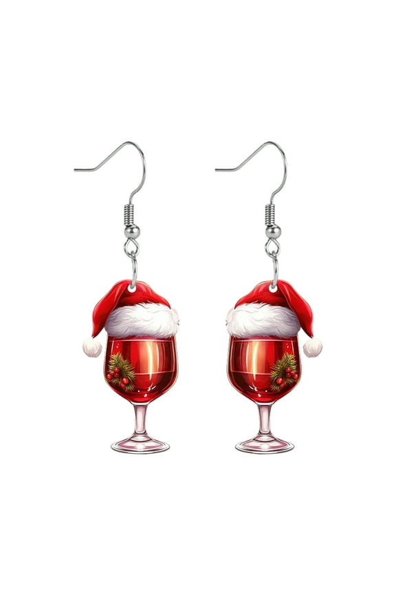 Christmas Wine Glass Earrings Santa Hat Plastic Drop Earrings Lightweight And Stylish Holiday Accessory For Women