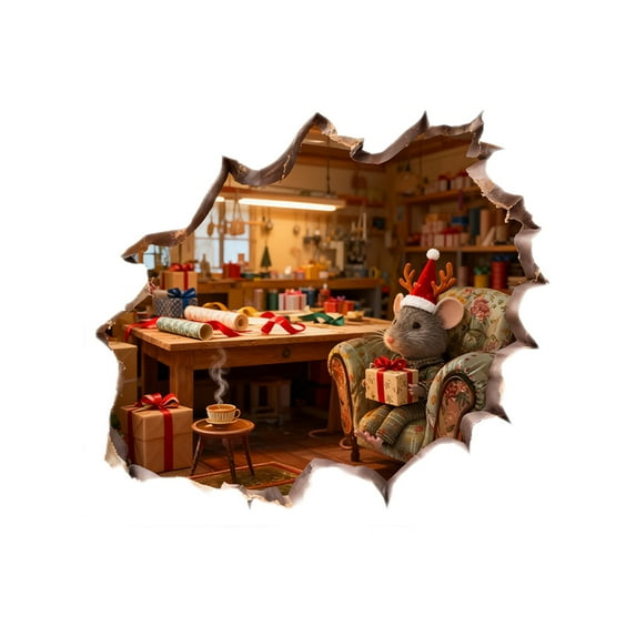 WEGFTDUOP Cute Christmas Mouse Wall Stickers PVC 14.5cm Gray – Festive Bedroom Living Room Decal, Easy Peel Stick Reusable Holiday Decor Gift