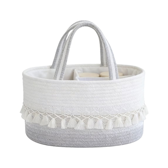 WEGFTDUOP Diaper Basket Toy Storage Basket Storage Basket Tassel Handheld Basket Hand Woven Divided Detachable Portable