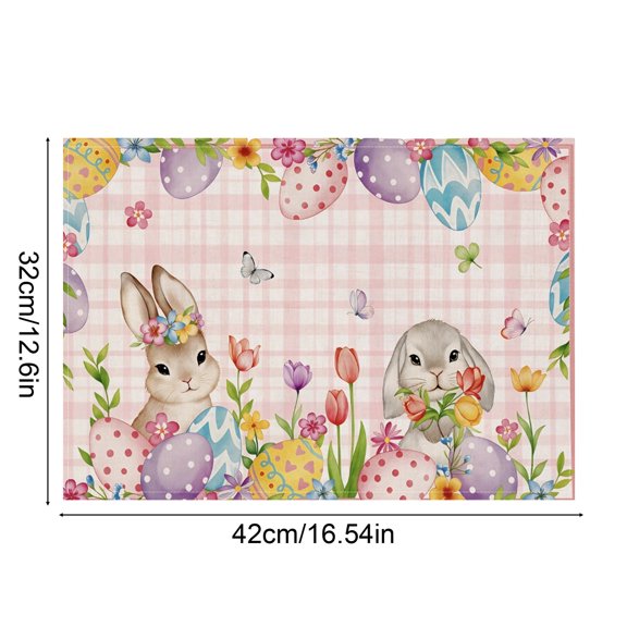 WEGFTDUOP Easter Themed Placemats Rabbits And Easter Egg Patterns Mats Party Decoration Placemats Festive Mood Decorations