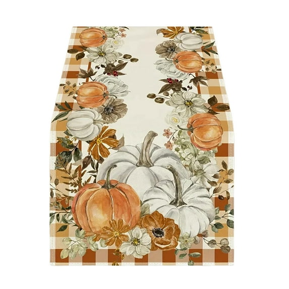 WEGFTDUOP Fall Table Runner 13x72 Inch - Multicolor Polyester Thanksgiving Harvest Decor, Autumn Pumpkin Maple Leaf Design for Dining Table/Kitchen/Party, Hand Washable