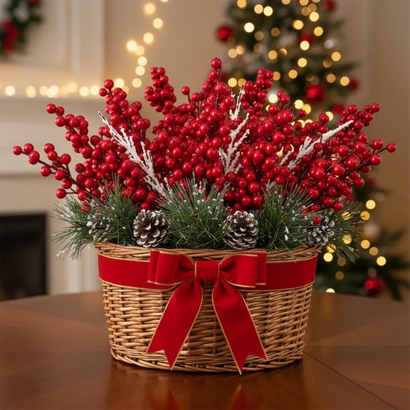 WEGFTDUOP Festive Fruit Accessories Christmas Decoration Simulation Small Particles Of Red Fruit Strings Shooting Props Berries Plug Branch