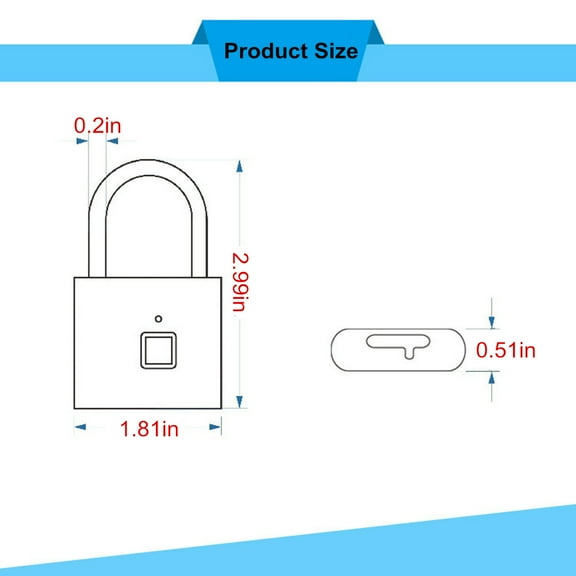 WEGFTDUOP Fingerprint Padlock, Smart Keyless Lock,Locker Lock, Biometric Metal Keyless Thumbprint Lock,, USB Rechargeable,For Locker, Backpack, Suitcase Household Goods