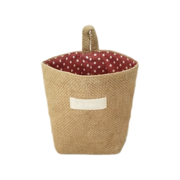 WEGFTDUOP Foldable Linen Wall-Mounted Storage Bag, 5.5x4.9 Inch 1-Pack Red Hanging Basket, Decorative Organizer for Home Bedroom Bathroom Entryway