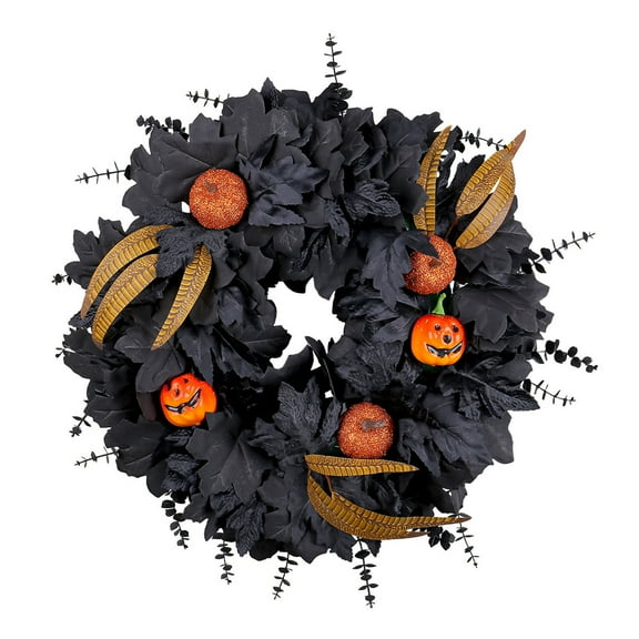 WEGFTDUOP Halloween Black Maple Leaf Wreath Door Hanging Ghost Festival Party Pumpkin Wreath Decoration Props