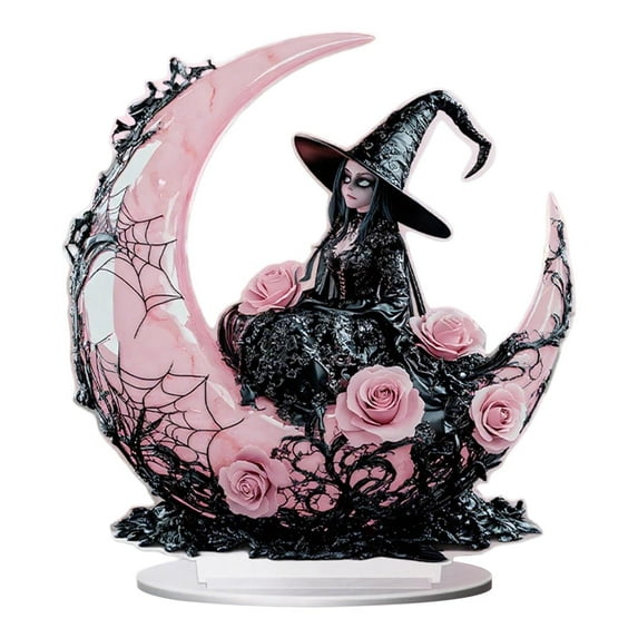 WEGFTDUOP Halloween Black Witch 2D Acrylic Decor - Gothic Tabletop Centerpiece For Living Room Spooky Home Party Decoration Unique Gift For Horror Fans