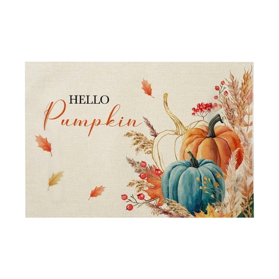 WEGFTDUOP Halloween Decor Pumpkin Fall Placemats 1 Piece 12x18 Inch Fall Thanksgiving Harvests Vintage Table Mats For Party Catering Decorations Indoor Ornaments