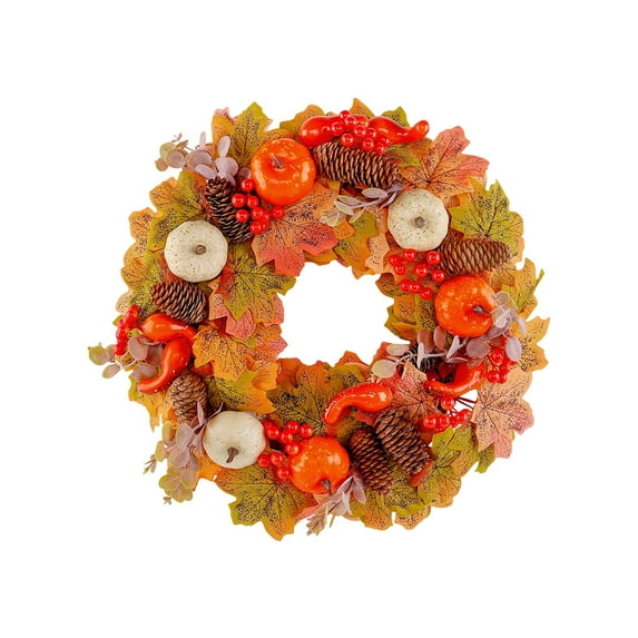 WEGFTDUOP Halloween Decor Pumpkin Pinecone Wreath Festival Decoration Thanksgiving Door Hanging Berry Simulation Maple Leaf Indoor Ornaments
