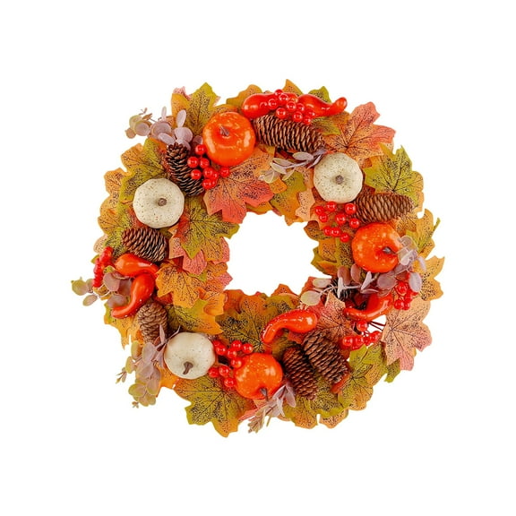 WEGFTDUOP Halloween Decor Pumpkin Pinecone Wreath Festival Decoration Thanksgiving Door Hanging Berry Simulation Maple Leaf Indoor Ornaments