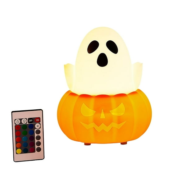 WEGFTDUOP Halloween Decor USB Charging Halloween Decorative Light Pumpkin Ghost Silicone Night Light Pat Sensor And Remote Control Dimming Colorful Changing Atmospheres Light Indoor Ornaments