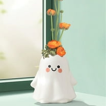 WEGFTDUOP Halloween Decoration Cute Ghost Ceramic Flower Vase White Decorative Planter With Face Modern Decor For Fresh Flowers Nursery Room Halloween Indoor Outdoor Decoration