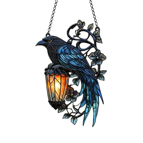 WEGFTDUOP Halloween Decoration Gothic Hanging Ornament Catch The Sun Gothic Crow On Lantern Decoration Lantern 2DHalloween Indoor Outdoor Decoration