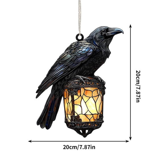 WEGFTDUOP Halloween Decoration Gothic On Lantern 2D Flat Acrylic Suncatcher Faux Stained Glass Halloween Crow On Lamp Halloween Decor For Dark Home Halloween Indoor Outdoor Decoration