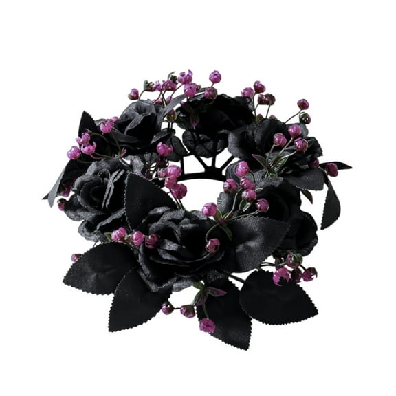 WEGFTDUOP Halloween Decoration Halloween Artificial Flowers Purple And Silk Fake Maple Leaves Candlestick Wreath For Home Party Dining Table Candle Holders Halloween Indoor Outdoor Decoration