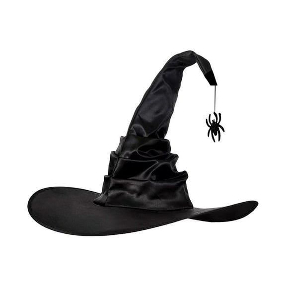 WEGFTDUOP Halloween Decoration Halloween Witch Costume Accessories Women's Pleated Witch Hat Party Wizard Headdress Wide Peak Pointed Hat Black Halloween Indoor Outdoor Decoration