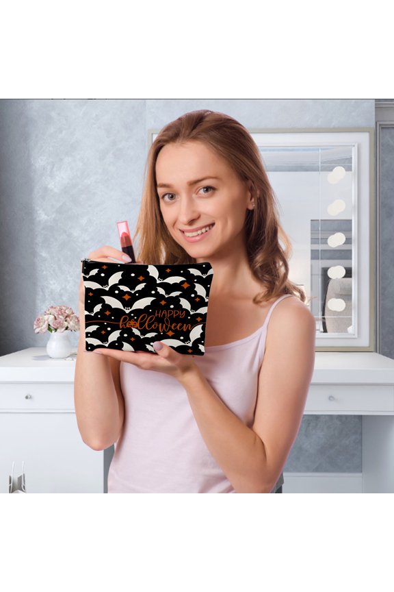 Halloween Decoration Halloween-themed Cosmetic Bag Adorned With A Pattern It Is Made Of Waterproof And Linen Fabric Featuring Water Repellent Function Halloween Indoor Outdoor Decoration