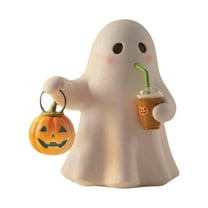 WEGFTDUOP Halloween Decoration Handmade Ghost Coffee Pumpkin Night Light Halloween Cute LED Spooky Ghost Statue Lamp Decorations Holiday Resin Mini Gothic Light Up Desktop Ornaments