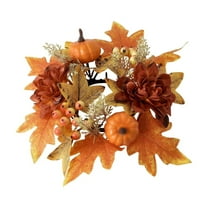 WEGFTDUOP Halloween Decoration Thanksgiving Halloween Pumpkin Maple Leaf Berry Candle Holders Scented Wreath Decorative Ring Decorative Items Table Decorations Halloween Indoor Outdoor Decoration
