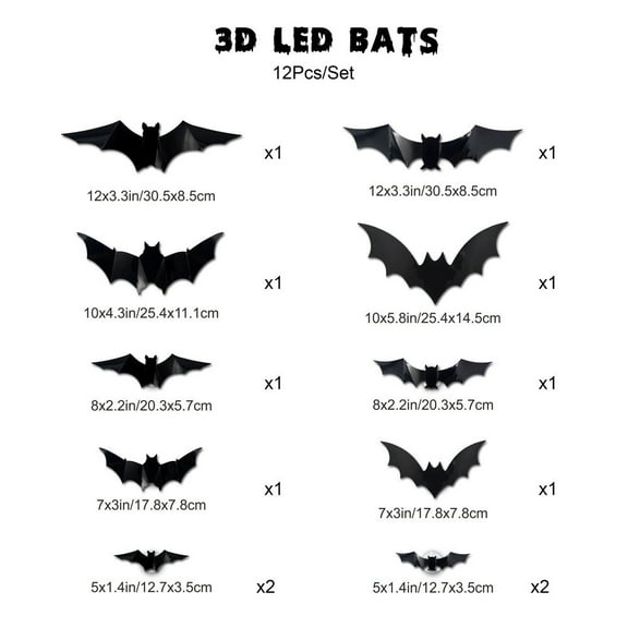 WEGFTDUOP Halloween Decoration Three-dimensional Halloween LED Night Light Bats Holiday Party Window Display Garage Decoration PVC Flash Wall Stickers Wall Stickers Holiday Products