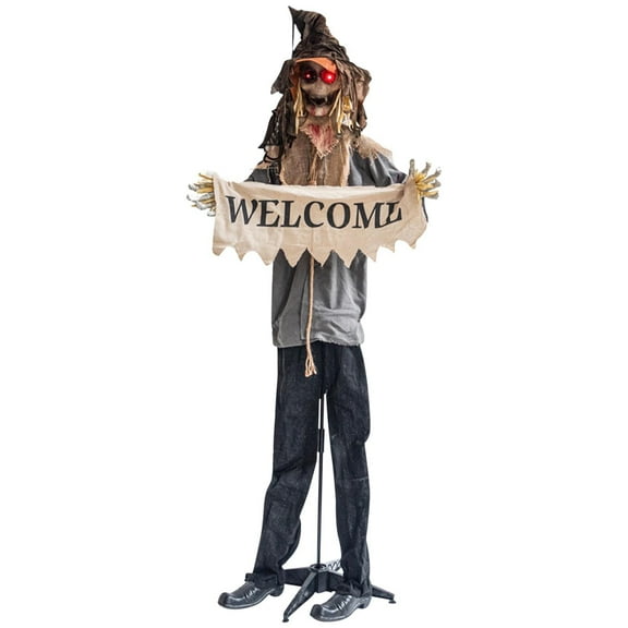 WEGFTDUOP Halloween Standing Straw Skeleton Figurine Battery-Powered Red-Glowing Eyes And Sound Effects